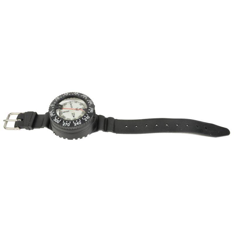 Dive wrist compass with rubber bracelet.