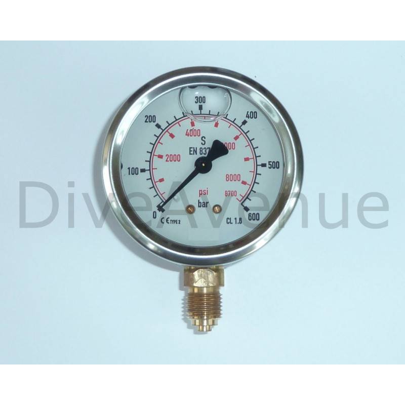 Vertical pressure gauge 0-600bars+PSI stainless steel Ø63mm