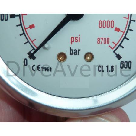 Vertical pressure gauge 0-600bars+PSI stainless steel Ø63mm