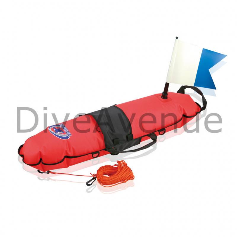 Inflatable surface bouy with alpha flag