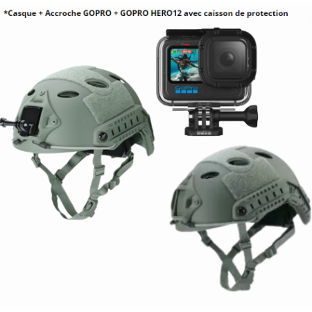 Pack-Casque tactique BIGBLUE-Kaki-Noir-avec GOPRO HERO 12 son accroche-GOPRO