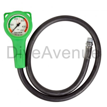 Oxygen pressure gage 52mm slim 450 BAR - 80cm hose