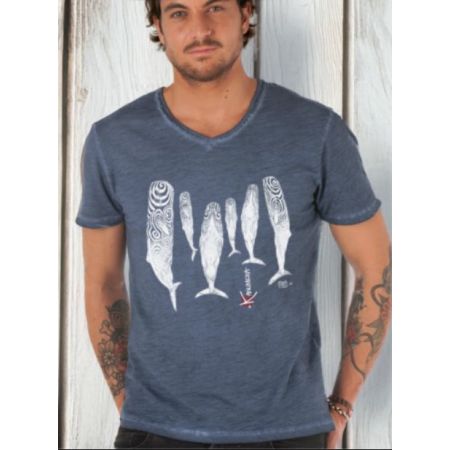 T-shirt Kanumera Homme délavé col V Le sommeil des Cachalots