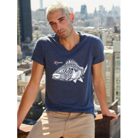 Kanumera T-Shirt Men's V-Neck with Grouper Tattoo