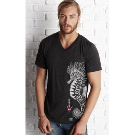 Kanumera T-Shirt Men's V-Neck with Seahorse Tattoo