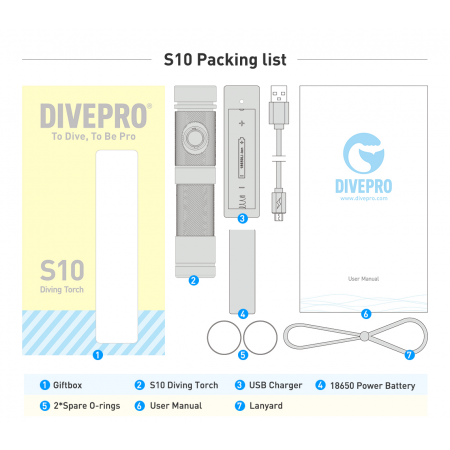 Underwater diving light DIVEPRO S10 1000Lm 6°