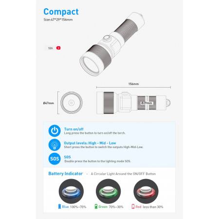 Underwater dive light DIVEPRO S26 2600Lm 6° beam