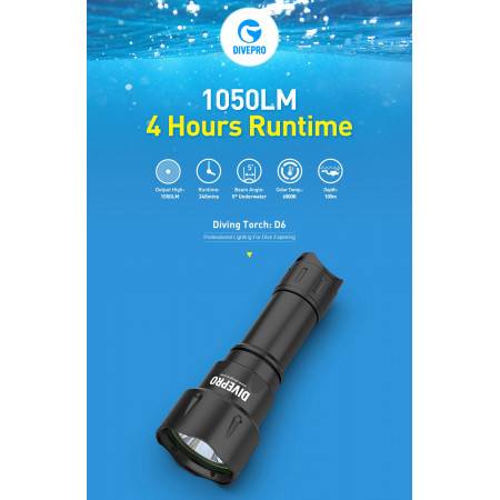 Diving light DIVEPRO D6 1050Lm 5° - 4h duration