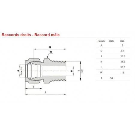 Inox male connector 450bars G1 / 4 for 6mm tube