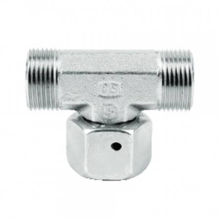 Swivel DIN female tee for 6 mm tube (500 bar)