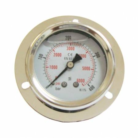 Axial pressure gauge 0-400 bar D63mm with glycerine and flange mounting