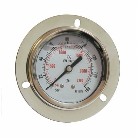 Axial pressure gauge 0-160 bar D63mm with glycerine and flange mounting