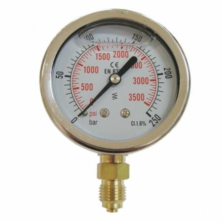 Vertical pressure gauge 0-250 bars D63mm with glycerine