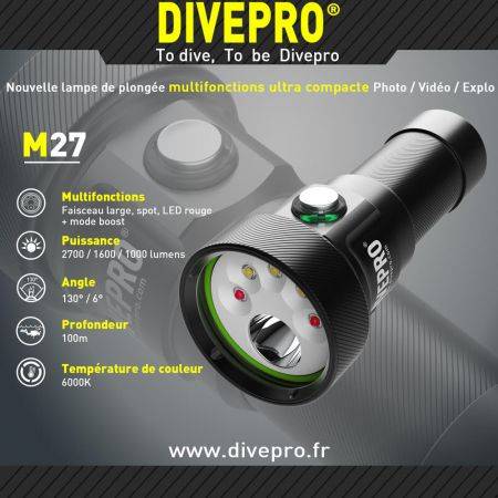 Phare de plongée DIVEPRO M27 2700Lm - 130°/6°